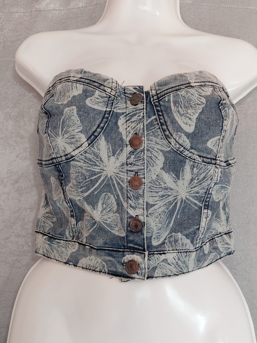 Forever 21 Sz- S premium Elastic Back Button Down 100% Cotton Y2k Crop Top Nwt